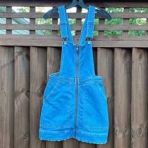 Zip Front Denim Overall Skirt